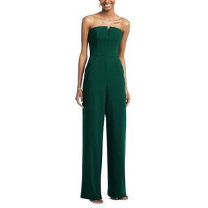 Dessy Collection Strapless Crepe Jumpsuit Hunter Green Size 2